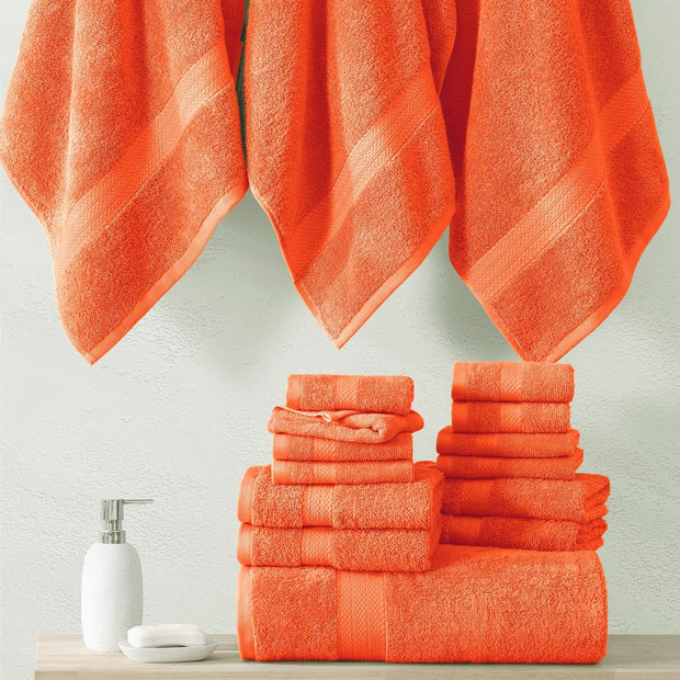 Lane Linen 100% Cotton Luxury Bath Towel Set - 18 Pieces - Ring Spun, Ultra Soft, Quick Dry & Extra Absorbent - 4 Bath, 8 Washcloths, 6 Bathroom Hand Towels - Machine Wash in Cold Water - Living Coral