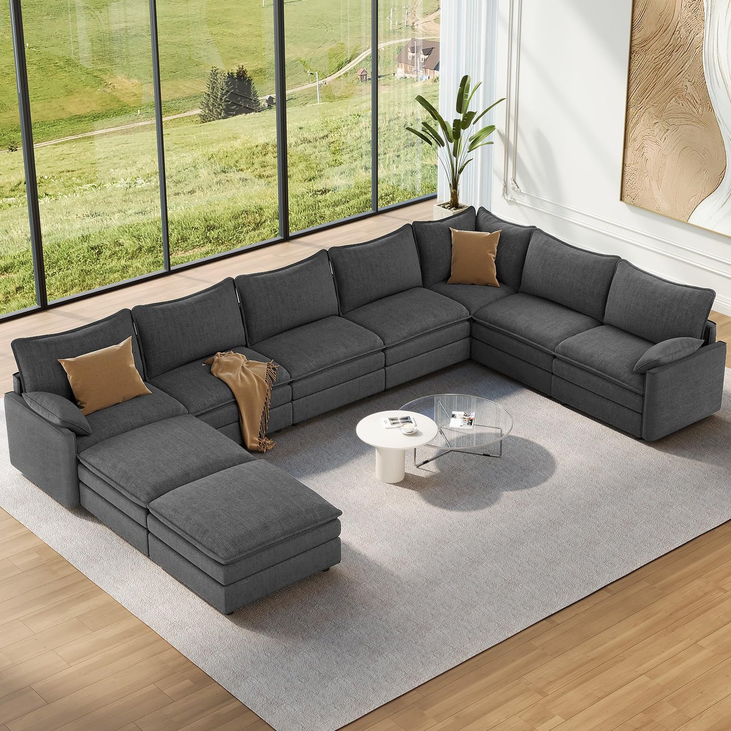 Vesgantti 108" Modular Sectional Sofa, Comfy Cloud Couch with Movable Ottoman Deep Seat Chenille L Shaped Modular Sofa, Sectional Couches for Living Room, Bedroom and Apartment, Beige