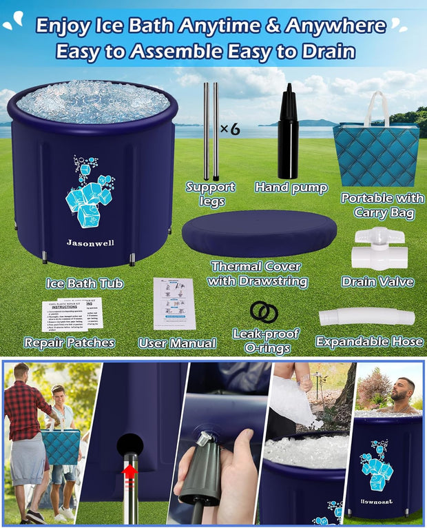 Jasonwell Ice Bath Tub for Athletes - Heavy Duty Cold Water Therapy Plunge Tub Ice Pod for Recovery Portable Ice Barrel Plunge Pool for Outdoor Inflatable Hot Tub Bathtub at Home for Adults