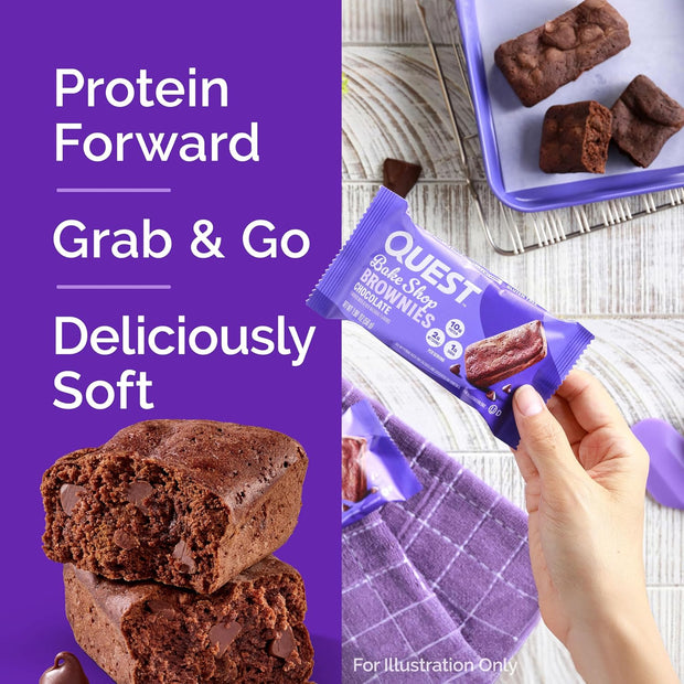Quest Nutrition Bake Shop, Chocolate Brownies, 10g Protein, 2g Net Carbs, 1g Sugar, Protein Snack, 10 Count