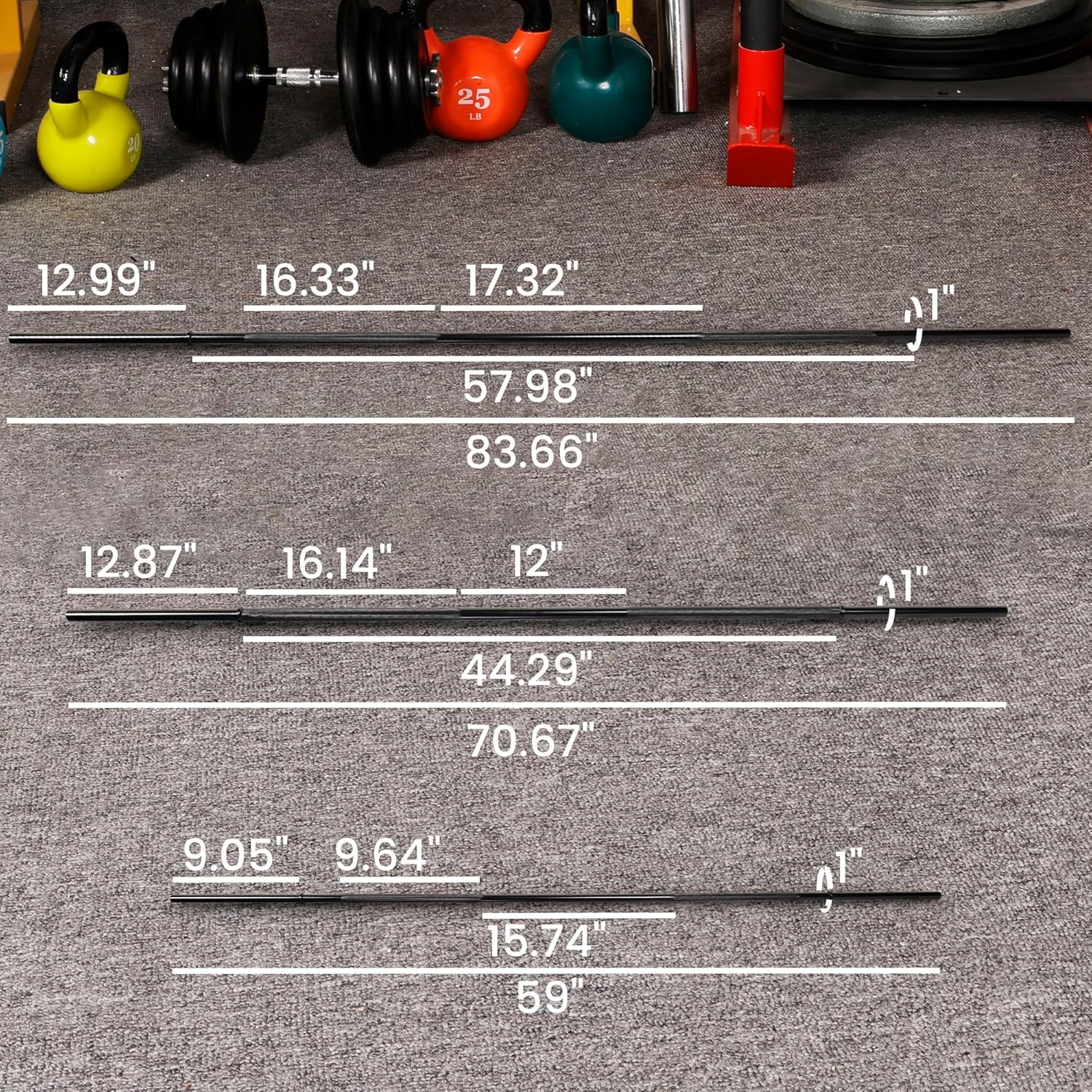 1 Inch Stardard Barbell Bar for Weightlifting and Power Lifting, 300 Pound Capacity, Multiple Size, Multiple Color