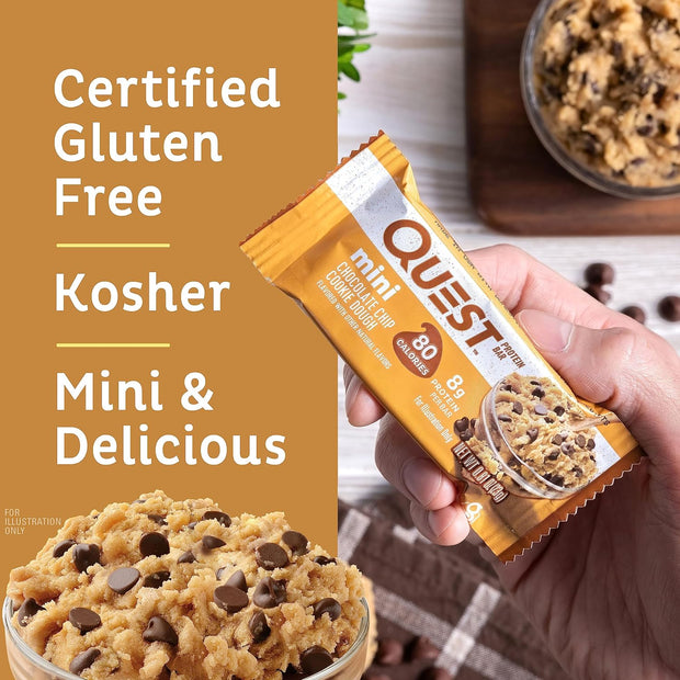 Quest Nutrition Mini Chocolate Chip Cookie Dough Protein Bars, 8g Protein, 1g Sugar, 2g Net Carbs, Gluten Free, 14 Count