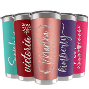 Personalized Tumblers, Stainless Steel 20 oz Tumbler w/Lid | 13 Designs | Personalized Cups Double Walled Insulated Coffee Cup for, Gym, Fitness | Hot and Cold Drink Use - Black