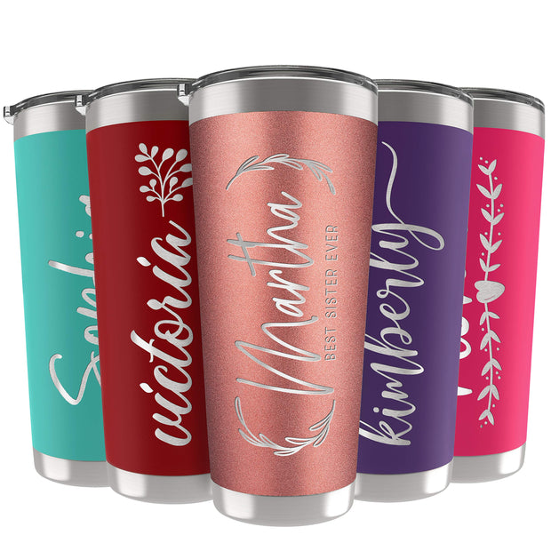 Personalized Tumblers, Stainless Steel 20 oz Tumbler w/Lid | 13 Designs | Personalized Cups Double Walled Insulated Coffee Cup for, Gym, Fitness | Hot and Cold Drink Use - Black