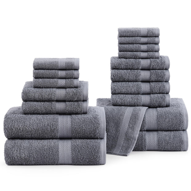 Lane Linen 100% Cotton Luxury Bath Towel Set - 18 Pieces - Ring Spun, Ultra Soft, Quick Dry & Extra Absorbent - 4 Bath, 8 Washcloths, 6 Bathroom Hand Towels - Machine Wash in Cold Water - Living Coral