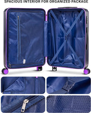 Luggage Sets 3 Piece, Carry On and Checked Hardside Lightweight Suitcase with Spinner Wheels and TSA Lock (20/24/28 inch), Purple