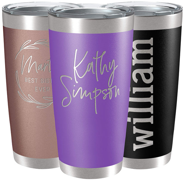 Personalized Tumblers, Stainless Steel 20 oz Tumbler w/Lid | 13 Designs | Personalized Cups Double Walled Insulated Coffee Cup for, Gym, Fitness | Hot and Cold Drink Use - Black
