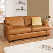 Naomi Home Siggy Genuine Leather Sofa - Set of 3 Luxurious Comfort, Goose Feather Cushion Filling, Square Arm Design, Sturdy Block Legs, Elegant Tan - Ideal for Living Room, Office, or Bedroom