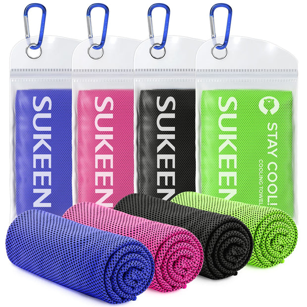 Sukeen 4 Pack Cooling Towel (40"x12"), Soft Breathable Chilly Microfiber Towel for Yoga, Sport, Running, Gym, Workout & More Activities