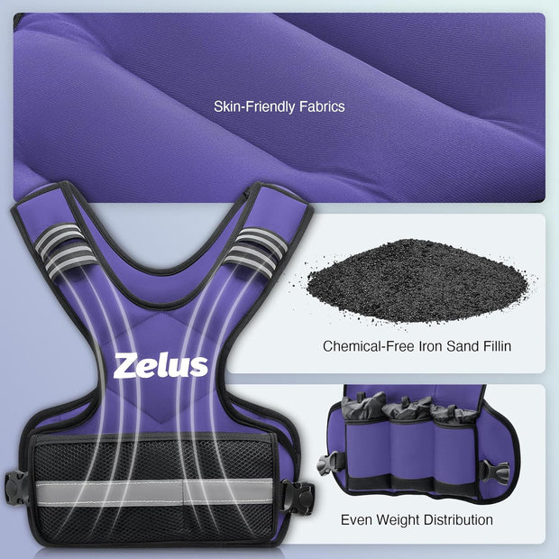 ZELUS Weighted Vest for Men and Women | 4-10lb/11-20lb/20-32lb Vest with 6 Ironsand Weights for Home Workouts | Adjustable Body Weight Vest Exercise Set for Cardio and Strength Training