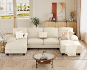 JUMMICO Sectional Couches for Living Room, U Shaped Couch with Chenille Fabric, 4 Seat Modern Sofa with Removable Pillows for Apartment and Small Space (Fabric, Grey)