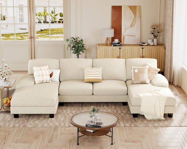 JUMMICO Sectional Couches for Living Room, U Shaped Couch with Chenille Fabric, 4 Seat Modern Sofa with Removable Pillows for Apartment and Small Space (Fabric, Grey)