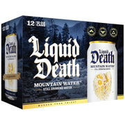 Liquid Death, Still Mountain Water, 12-Pack (12oz Cans), Real Mountain Source, Infinitely Recyclable Ice-Cold Cans, American Made