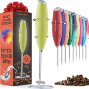 Powerful Handheld Milk Frother, Mini Milk Frother Wand, Battery Operated Stainless Steel Drink Mixer - Frother Stand for Milk Coffee, Lattes, Cappuccino, Frappe, Matcha, Hot Chocolate. Gift