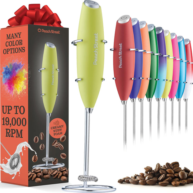 Powerful Handheld Milk Frother, Mini Milk Frother Wand, Battery Operated Stainless Steel Drink Mixer - Frother Stand for Milk Coffee, Lattes, Cappuccino, Frappe, Matcha, Hot Chocolate. Gift