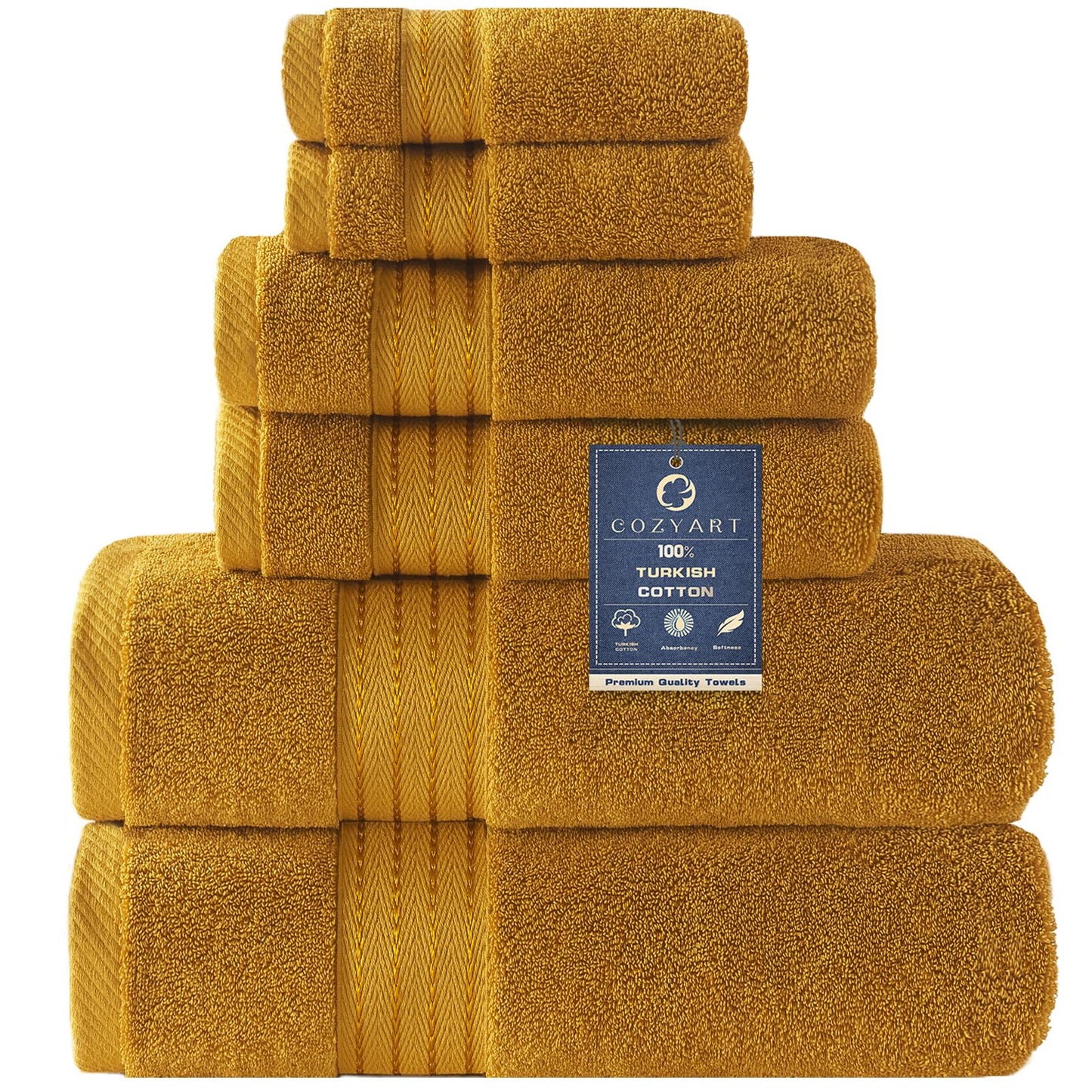 COZYART Burnt Orange Bath Towel Set for Bathroom Turkish Cotton Thick Soft Absorbent Durable 650 GSM Towel Sets of 6, 2 Large Bath Towels, 2 Hand Towels, 2 Washclothes