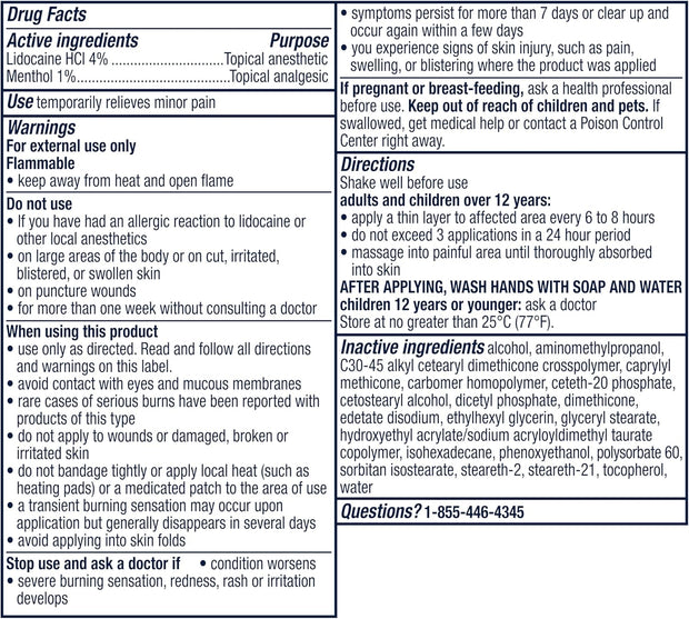 Nervive Pain Relieving Roll On Liquid, Max Strength No-Mess Topical Pain Reliever with Lidocaine and Menthol for Toes, Feet, Fingers, Hands, Legs & Arms, 2.5oz