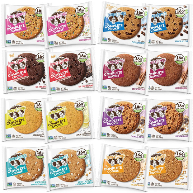 Lenny & Larry's The Complete Cookie, 8 Flavor Variety Pack, Soft Baked, 16g Plant Protein, Vegan, Non-GMO, 4 Ounce Cookie (Pack of 16)