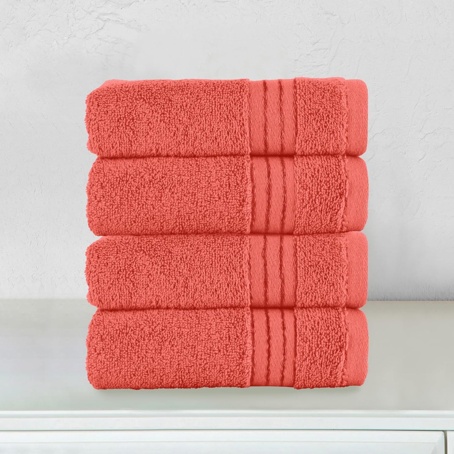 Elegant Comfort Premium Turkish Cotton 4 Pack Hand Towel Set - 16 x 28 inch, Luxurious Hotel Spa Quality 100% Turkish Cotton 4PC Hand Towel Set - Highly Absorbent - Soft Bathroom Towels, Coral