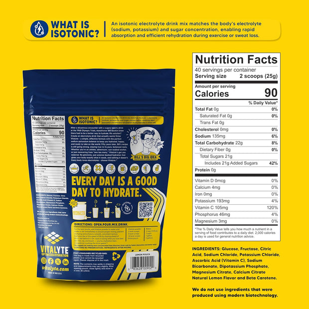 Vitalyte Electrolyte Powder Drink Mix, Isotonic Electrolyte Hydration Mix, Gluten Free Post Workout Powder Mix, Pack of 1, 35 oz., Cranberry Frost Flavor