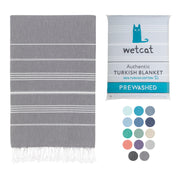 WETCAT Turkish Beach Towel Oversized (38"x71") 100% Turkish Cotton, Made in Turkey - Sand Free, Extra Large, Ultra Soft, Quick Drying, Compact & Lightweight for Travel - Blue