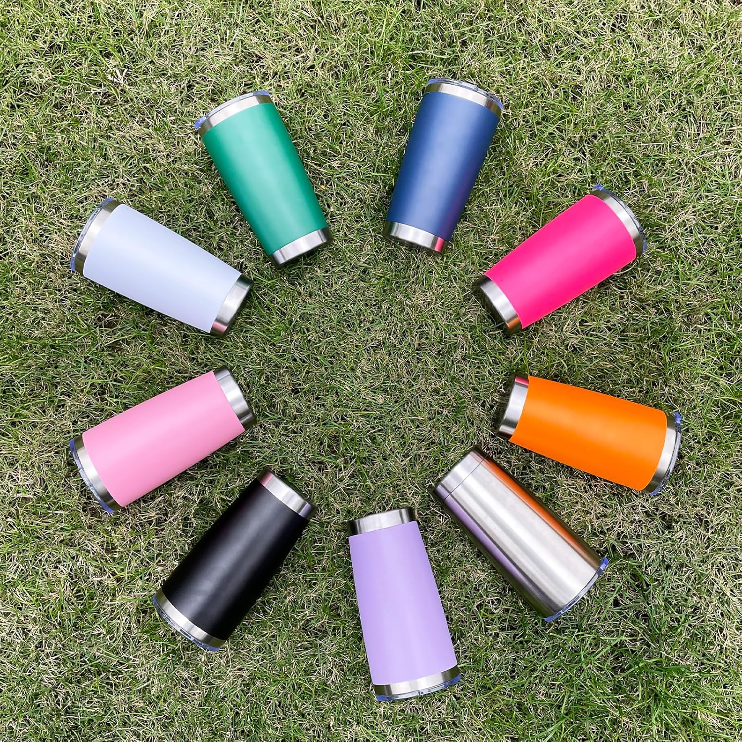 20 oz Tumblers Bulk, Stainless Steel Tumbler with Lid and Straw, Vacuum Double Wall Insulated Travel Coffee Mug with Sliding Lid, Powder Coated Cup for Hot and Cold Drinks (Stainless,6 pack)