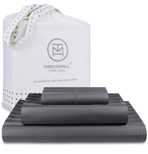 Threadmill 5-Star Hotel 500 Thread Count Best Bed Sheets, 100% Cotton Sheets Set for Queen Bed, Smoother Than Egyptian Cotton Claims, 4 Pc Set with Deep Pockets (Dark Grey)