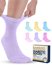 Pembrook Bamboo Viscose Diabetic Socks for Women & Men - 6 Pairs Ankle Socks for Swollen Feet | Neuropathy Socks | Edema Neuropathy Socks for Women | Diabetic Socks Women 9-12