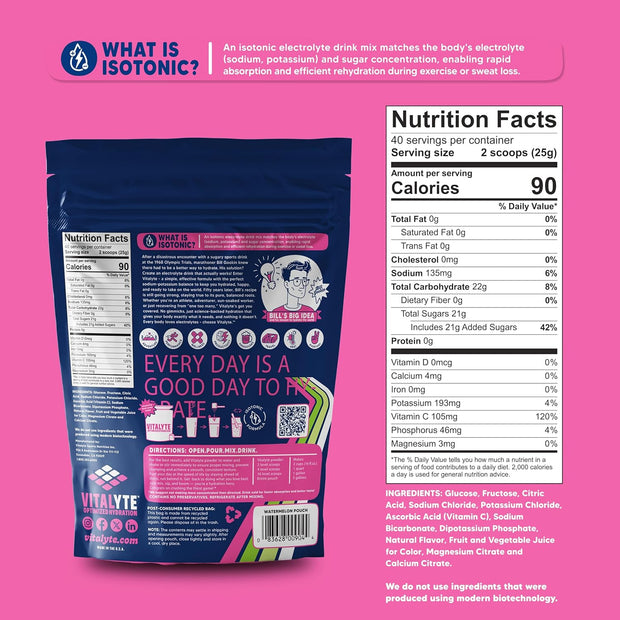 Vitalyte Electrolyte Powder Drink Mix, Isotonic Electrolyte Hydration Mix, Gluten Free Post Workout Powder Mix, Pack of 1, 35 oz., Cranberry Frost Flavor