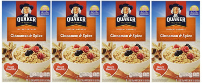 Quaker Instant Oatmeal Cinnamon & Spice, 8-Count Boxes (Pack of 4)