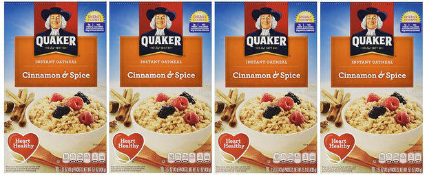 Quaker Instant Oatmeal Cinnamon & Spice, 8-Count Boxes (Pack of 4)