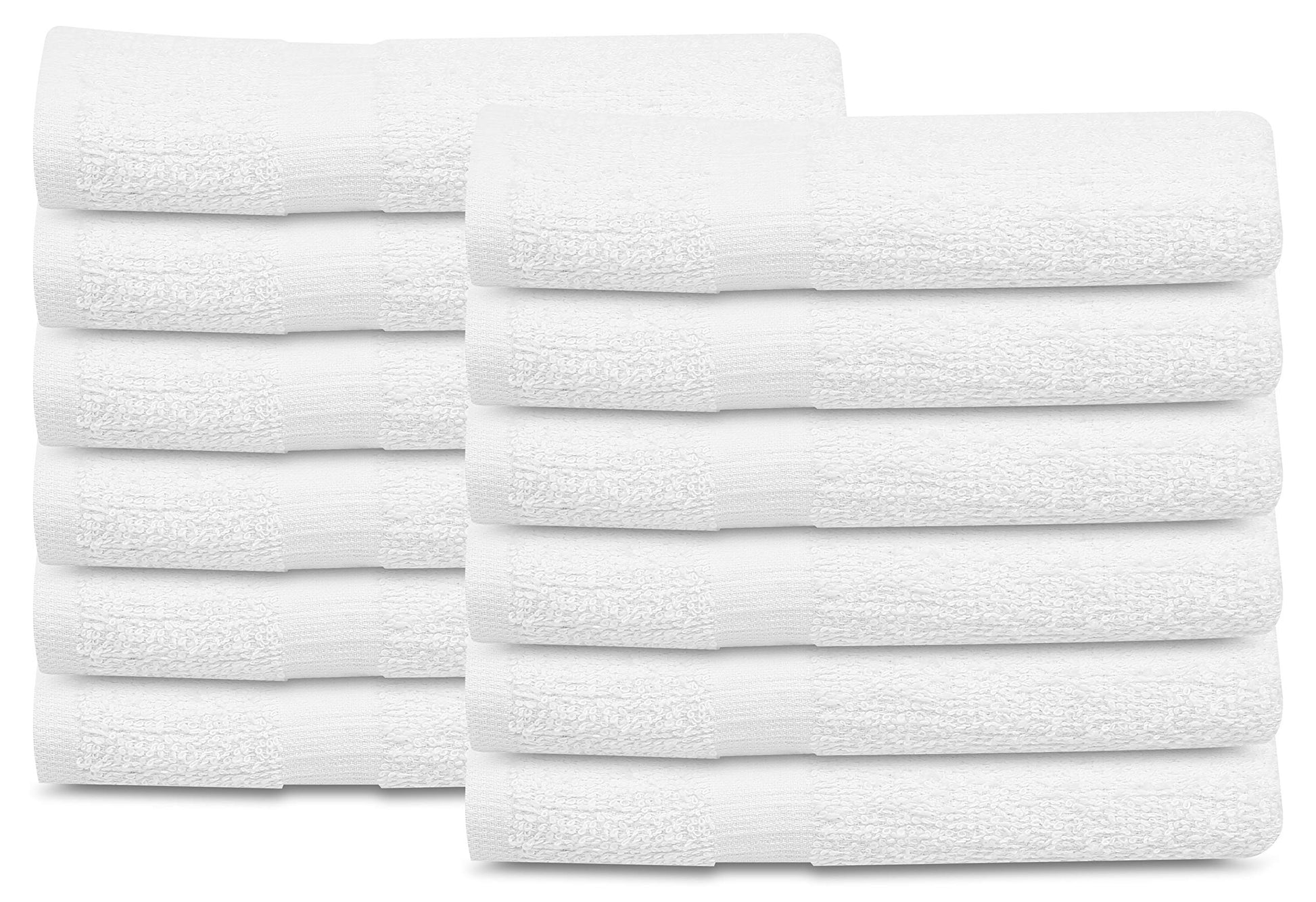 GOLD TEXTILES 12 Pcs New White (20x40 Inches) Cotton Blend Terry Bath Towels Salon/Gym Towels Light Weight Fast Drying