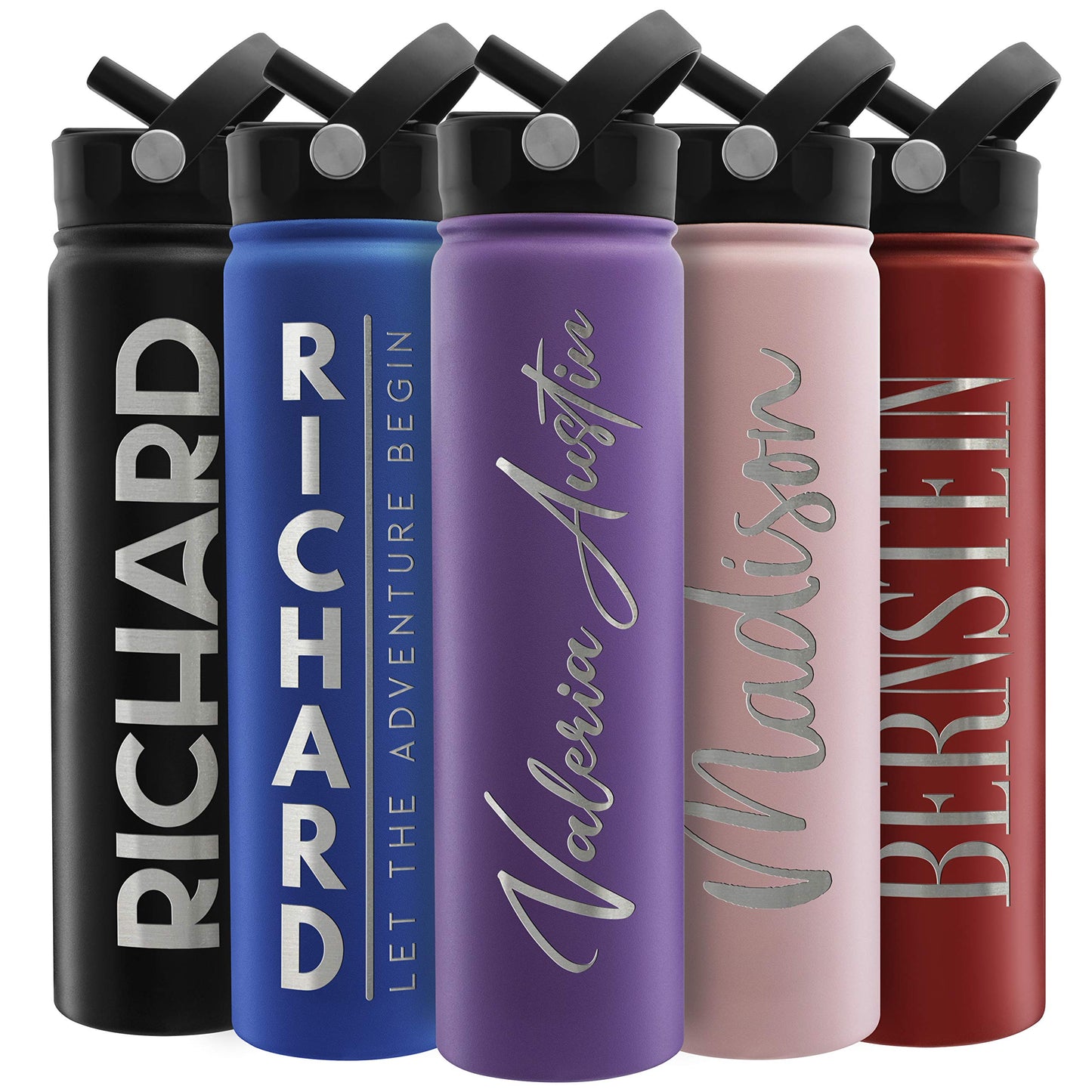 Amazing Items Personalized Water Bottle w/Straw & Lid, 32 oz - Navy Blue | Custom Stainless Steel Sports Water Bottle w/Name and Text - Double Wall, Vacuum Insulated - Rotating Handle