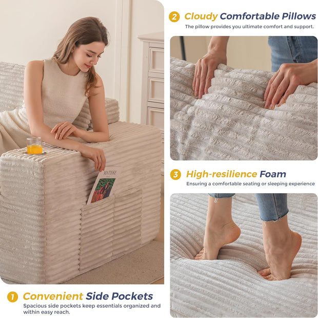 MAXYOYO 110" Modular Sectional Couch with L-Shape Chaise, Modern Boneless Couch for Living Room, Sofa in A Box, Oversized Sofa Sleeper with Deep Seat, No Assembly Required, Grayish Beige