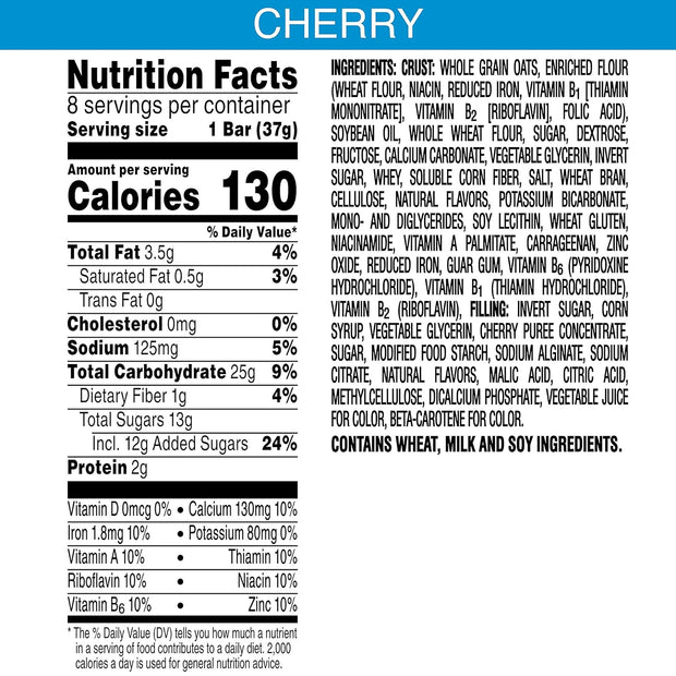 Kellogg's Nutri-Grain, Soft Baked Breakfast Bars, Cherry, Made with Whole Grain, 10.4 oz (8 Count)