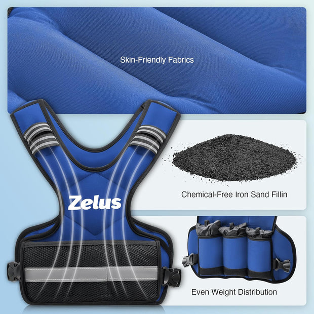 ZELUS Weighted Vest for Men and Women | 4-10lb/11-20lb/20-32lb Vest with 6 Ironsand Weights for Home Workouts | Adjustable Body Weight Vest Exercise Set for Cardio and Strength Training