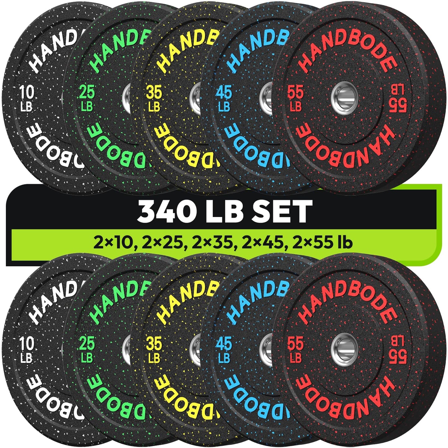 2-Inch Bumper Plates High Bounce, Olympic Weight Plate Set 45/100/160/190/260/300lb, Barbell Weight Plates Set for Home Gym, Colored Weights Rubber Strength Training Plate for Weight Lifting