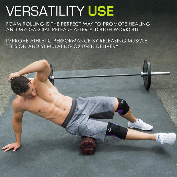 ProsourceFit High Density Foam Rollers 12 - inches Long, Firm Full Body Athletic Massage Tool for Back Stretching, Yoga, Pilates, Post Workout Muscle Recuperation, Black/Green