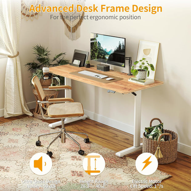 FEZIBO 44 x 24 Inches Standing Desk, Height Adjustable Electric Standing Desk, Stand up Table, Sit Stand Home Office Desk with Splice Board, Light Rustic Brown