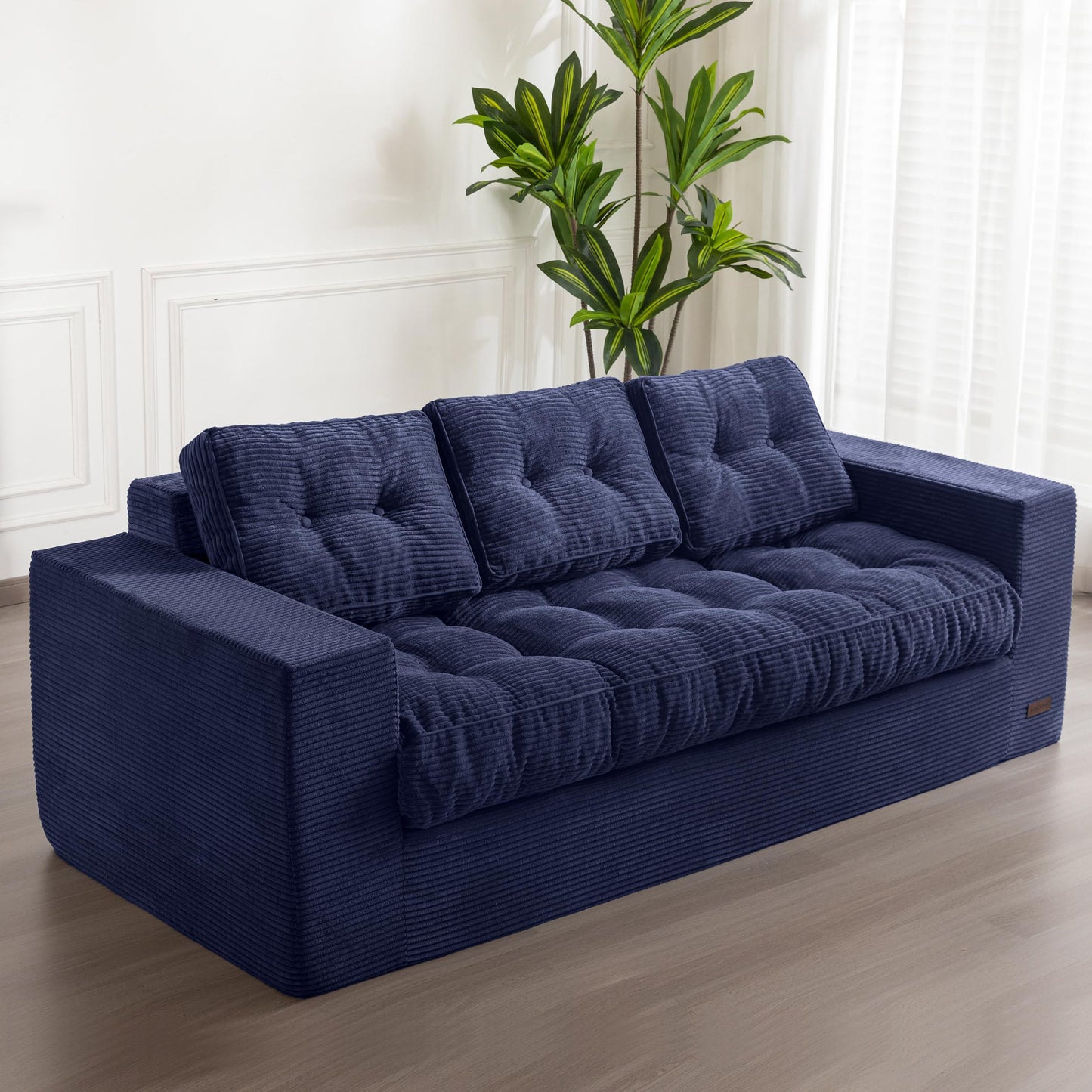 MAXYOYO 3 Seater Couch for Living Room, Boneless Couch with Tufted Cushion & Backrest, Upholstered Floor Sofa with Armrests, Sofa in A Box, No Assembly Required, Dark Grey