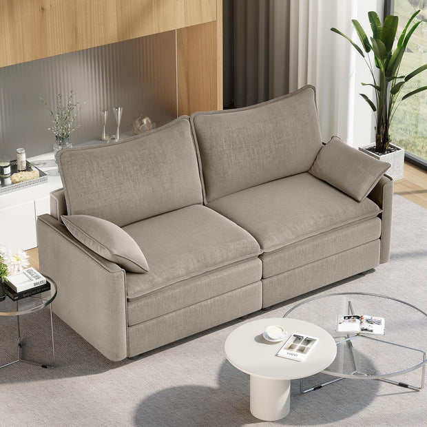 Vesgantti 108" Modular Sectional Sofa, Comfy Cloud Couch with Movable Ottoman Deep Seat Chenille L Shaped Modular Sofa, Sectional Couches for Living Room, Bedroom and Apartment, Beige