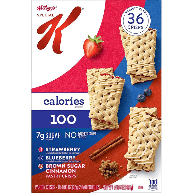 Special K Variety Pack, Brown Sugar Cinnamon/Strawberry/Blueberry Crisps, 36 ct