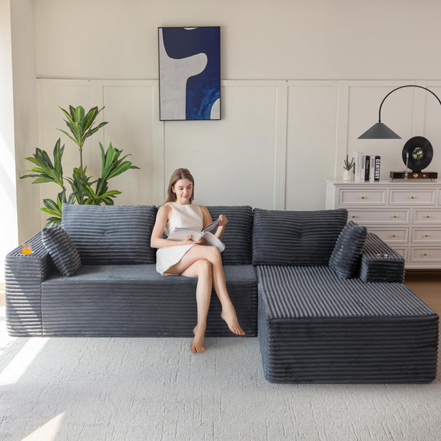 MAXYOYO 110" Modular Sectional Couch with L-Shape Chaise, Modern Boneless Couch for Living Room, Sofa in A Box, Oversized Sofa Sleeper with Deep Seat, No Assembly Required, Grayish Beige