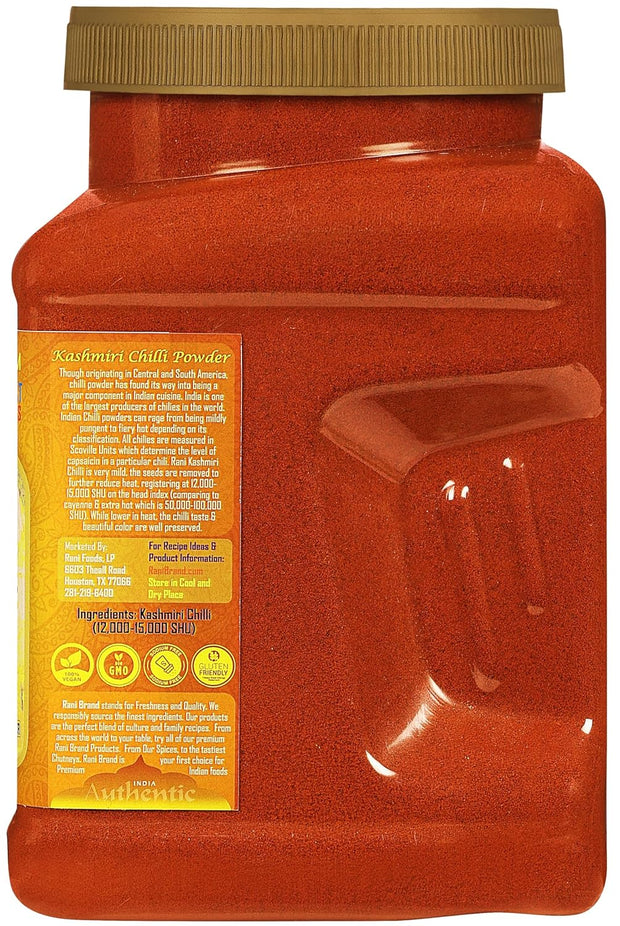 Rani Kashmiri Chilli Powder (Deggi Mirch, Low Heat) Ground Indian Spice 16oz (1lb) 454g PET Jar ~ All Natural | Salt-Free | Vegan | Kosher | Gluten Friendly