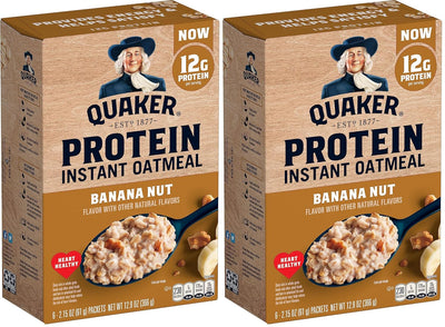 Quaker, Protein Instant Oatmeal, Banana Nut, 12.9 Oz, 6 Count (Pack of 2)
