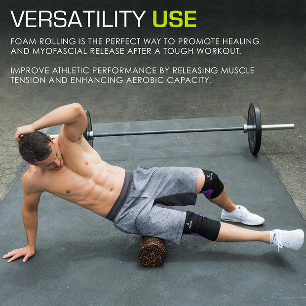 ProsourceFit High Density Foam Rollers 12 - inches Long, Firm Full Body Athletic Massage Tool for Back Stretching, Yoga, Pilates, Post Workout Muscle Recuperation, Black/Green