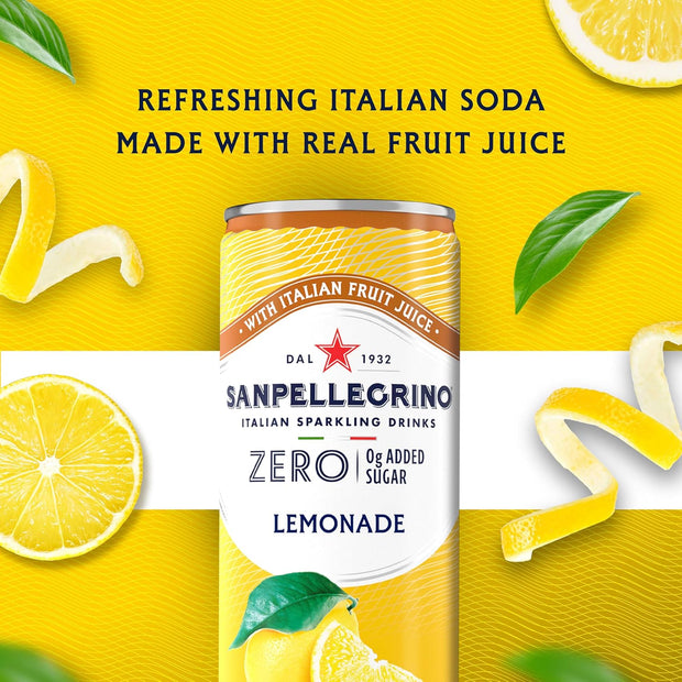 Sanpellegrino Italian Sparkling Drink, Zero Sugar, Lemonade Beverage, 6 Pack Cans 66.9 fl oz