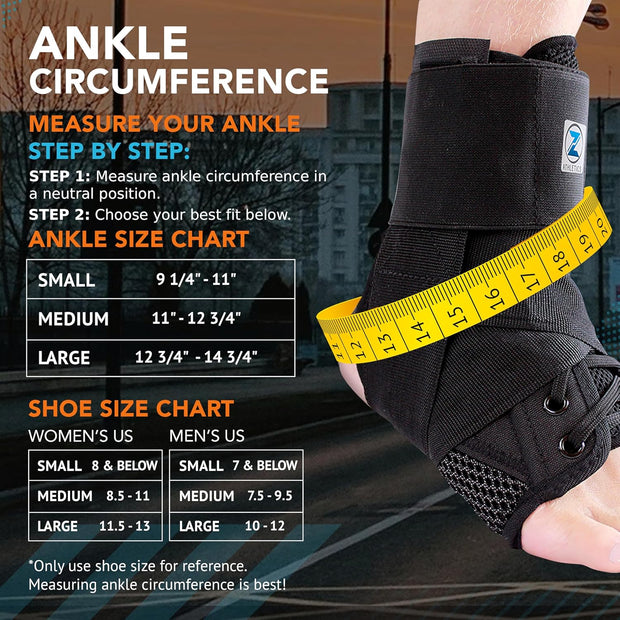 Z ATHLETICS Ankle Brace for Women & Men - Lace Up Adjustable Support with Side Stabilizers for Sprained Ankle, Achilles Tendonitis Relief | Basketball, Volleyball, Running & Sports Recovery