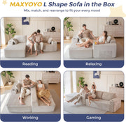 MAXYOYO 110" Modular Sectional Couch with L-Shape Chaise, Modern Boneless Couch for Living Room, Sofa in A Box, Oversized Sofa Sleeper with Deep Seat, No Assembly Required, Grayish Beige
