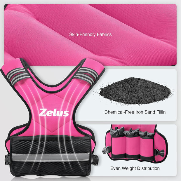 ZELUS Weighted Vest for Men and Women | 4-10lb/11-20lb/20-32lb Vest with 6 Ironsand Weights for Home Workouts | Adjustable Body Weight Vest Exercise Set for Cardio and Strength Training